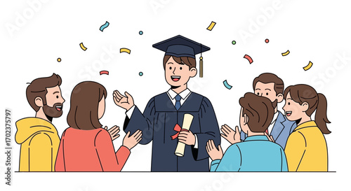 Graduate's Moment of Triumph Celebrated With Applause And Confetti After Ceremony
