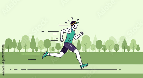 Energetic Runner Sprinting Through a Park on a Sunny Day in Stylized Vector Art
