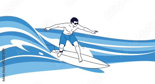 Energetic Surfer Riding A Wave On The Ocean, Depicting A Recreational Pursuit
