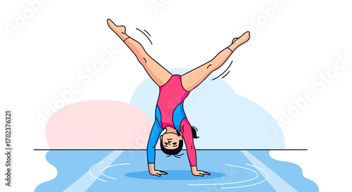 Gymnast Performing Handstand, Vibrant Illustration of Athletic Prowess and Graceful Movement