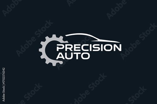 Precision auto logo vector, automotive repair and service badge with gear, automotive service identity