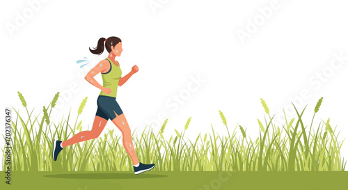 Energetic Woman Running in Nature Celebrating Active Lifestyle and Training Outdoors