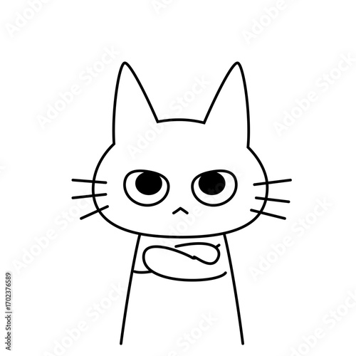 腕組みをして不満そうな顔をする猫キャラクターのイラスト