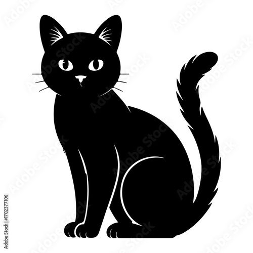 Black cat silhouette sitting