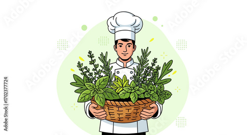 Expert Chef Displays Herbs, Celebrating Culinary Arts and Fresh, Aromatic Ingredients