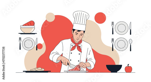 Expert Chef Precisely Preparing Culinary Delights In Modern Restaurant Kitchen