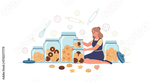 Homemade Cookies And Jars Preparation, Cooking, And Arrangement For Enjoyment