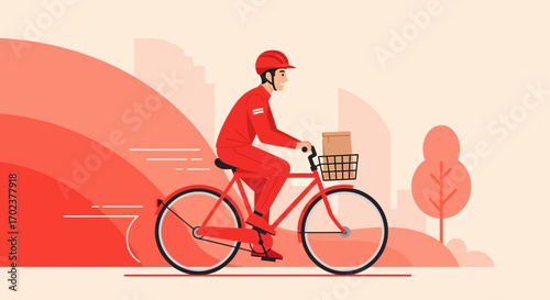 Express Delivery Courier Delivering Package on a Bicycle in an Urban Area Concept Art