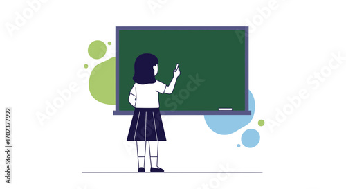 Illustration Of A Student Writing On The Board, Education And Learning Concept