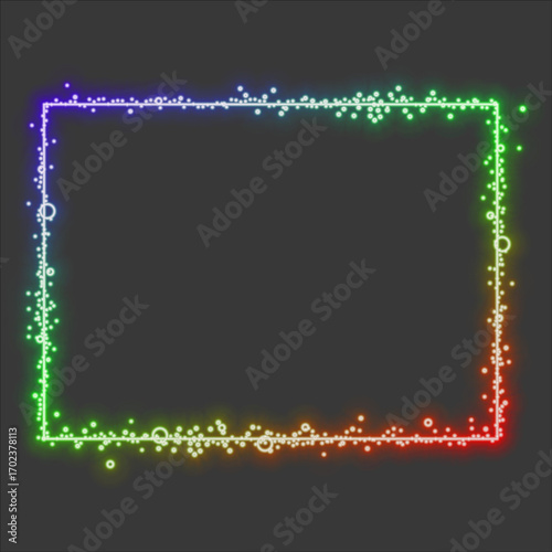 Neon frame design. Neon square frame with glowing effects and sparkles