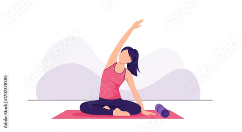 Illustrative Figure Engaged In Yoga Poses on a Mat, Promoting Physical Wellbeing and Fitness