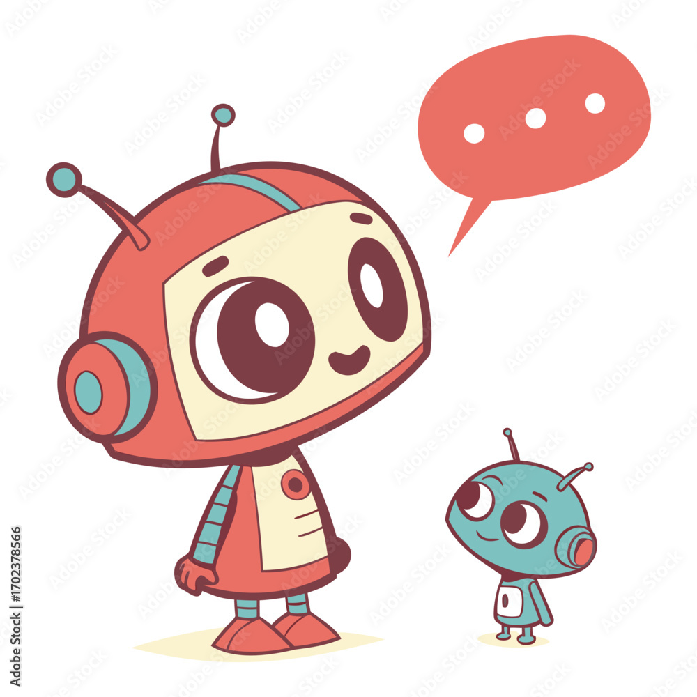 Obraz premium Chatbot Conversation with Tiny Robot Illustration