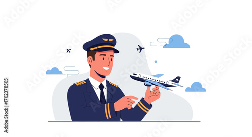 Illustrative Rendering Of A Pilot Holding An Aircraft Depicting Flying And Aviation Themes