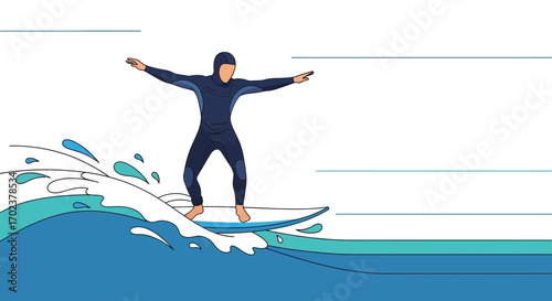 Illustrative Representation Surfer Balancing On The Waves Showing Surfing Skill And Water Action