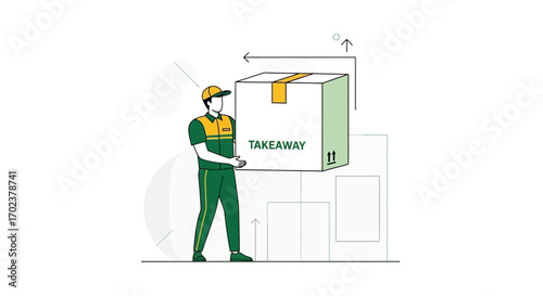 Fast Delivery Employee Delivering Takeaway Food Concept Illustration Graphic Design