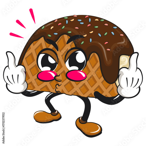 cute choco taco ice cream mascot character vector illustration raising two middle finger,, work of hand drawn