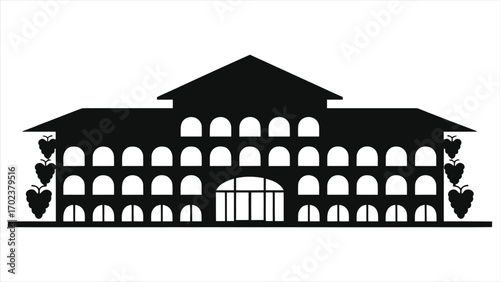 Elegant Vineyard Hotel Silhouette Surrounded by Lush Grape Vines at Countryside Winery Estate – Agritourism Resort Lodging, Wine Tourism Destination, Rural Hospitality, Travel & Winery Accommodation 