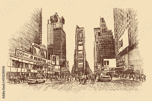 Times Square, New York illustration in a vintage style. This vector illustration can be used in any size you like for advertising, logos, and other work.