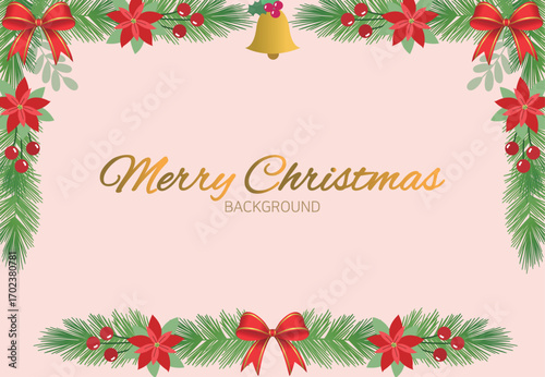 a Christmas background image decorated with ribbons and flowers