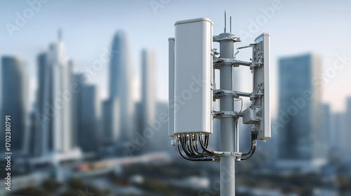 Small-scale mobile phone signal base station in the city.
Three small antennas provide 360-degree coverage in the city. Supports Wi-Fi and 5G LTE technologies.