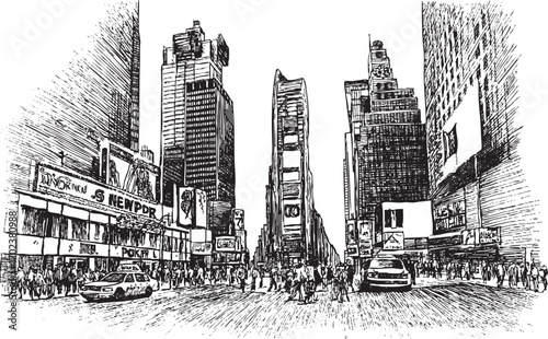 Times Square, New York illustration on a white background. This vector illustration can be used in any size you like for advertising, logos, and other work.