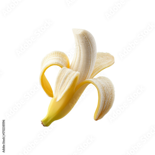 Partially Peeled Banana Isolated on Black Background