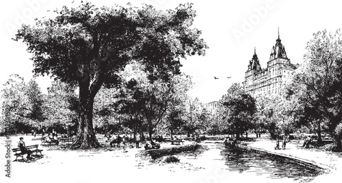 Central Park, New York illustration on a white background. This vector illustration can be used in any size you like for advertising, logos, and other work.