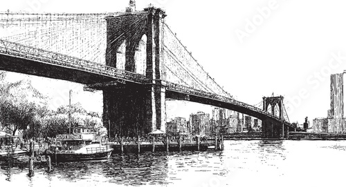 Brooklyn Bridge, New York illustration on a white background. This vector illustration can be used in any size you like for advertising, logos, and other work.