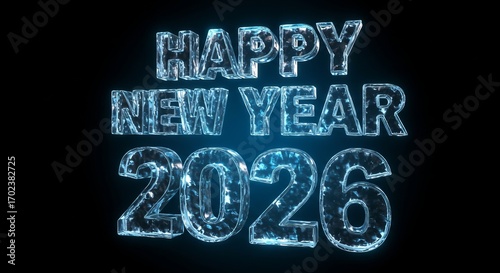 Crystal Glass 3D Effect  Transparent  Happy New Year 2026