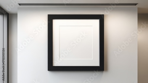 Square Black Picture Frame Mockup on White Wall with Natural Light for Art Display