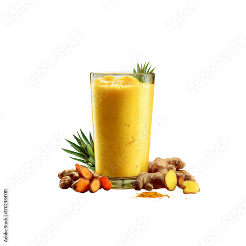 Refreshing Turmeric and Ginger Smoothie in Glass with Pineapple Garnish