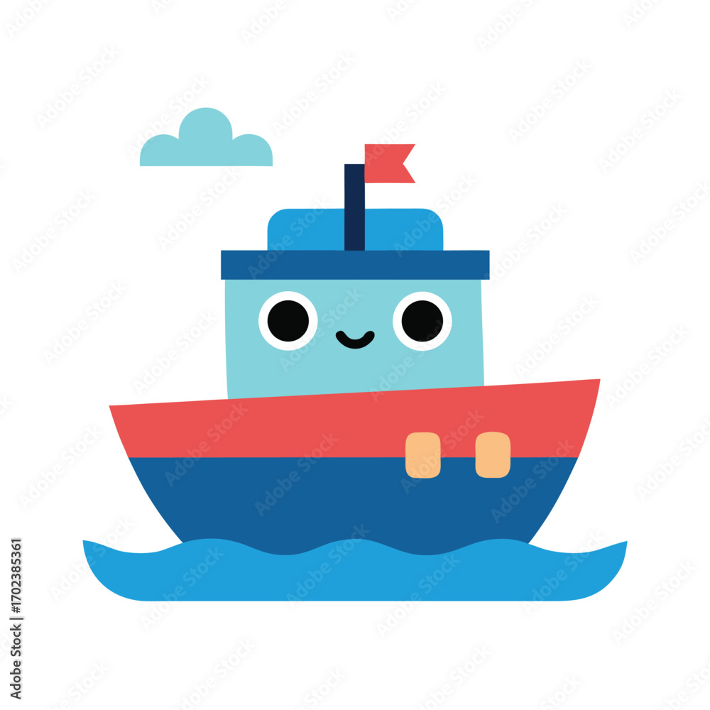 Obraz premium Cute Boat with Friendly Face Vector Illustration