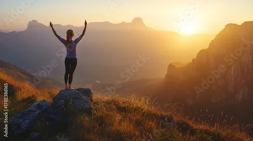 Obraz Sunrise Yoga in the Mountains