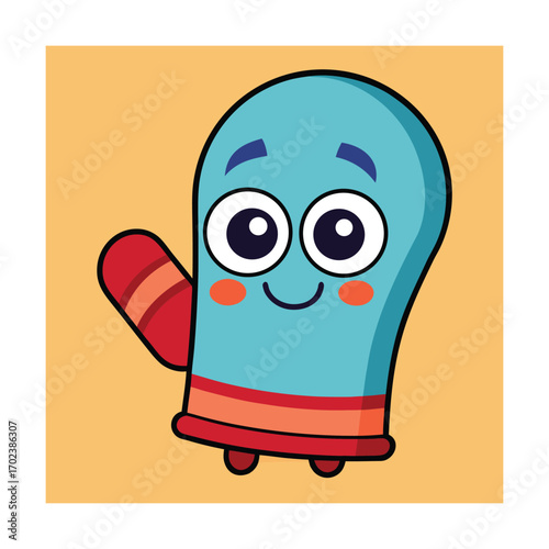 Cute Cartoon Oven Mitt with Big Eyes and Mouth Vector