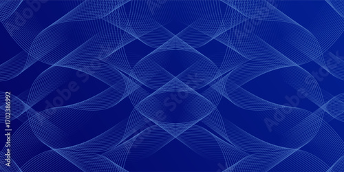 Abstract glowing wave lines on dark blue background. Dynamic wave pattern. Modern flowing wavy lines. Futuristic technology concept. Suit for banner, poster, cover, brochure, flyer, website