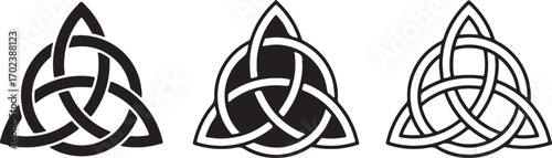 Celtic trinity knots. Vector illustration. Vector set of three Celtic trinity knots isolated on a white background.
