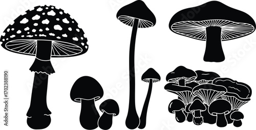Mushrooms editable vector illustration icons 