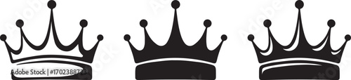 Crowns. Vector black silhouettes. Set of three vector black silhouettes of crowns isolated on a white background.

