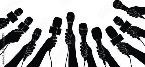 Press conference hands holding interview microphones icon editable vector illustration