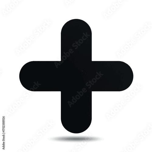 Bold Black Plus Sign Add Create Symbol on White Background - Minimalist 2D Vector Illustration for User Interface Actions