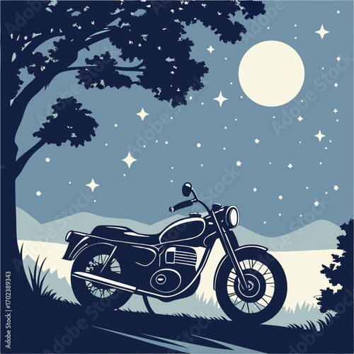 Vintage Motorcycle Under a Starlit Night Sky