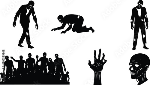 Spooky zombies editable vector illustration icons 