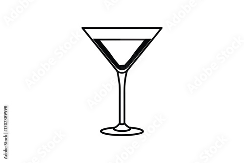 elegant martini glass outline in black and white silhouette