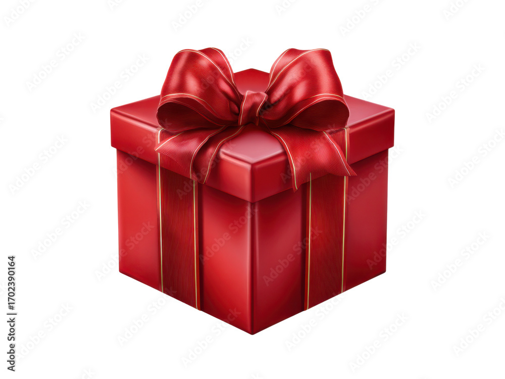Obraz premium Radiant red gift box with luxurious satin ribbon and golden accents image, Isolated On Png Transparent Background