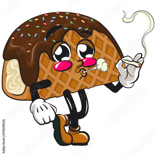 cute choco taco ice cream mascot character vector illustration smoke calmly, work of hand drawn
