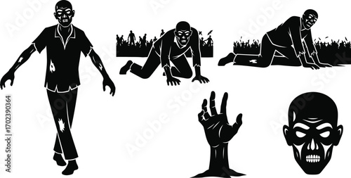 Spooky zombies editable vector illustration icons 