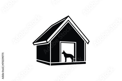 a dog standing inside small house silhouette