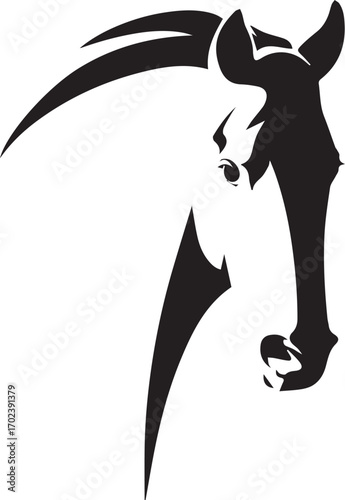 Black and white horse head vector. Horse head black and white simple vector outline - monochrome equine emblem design
