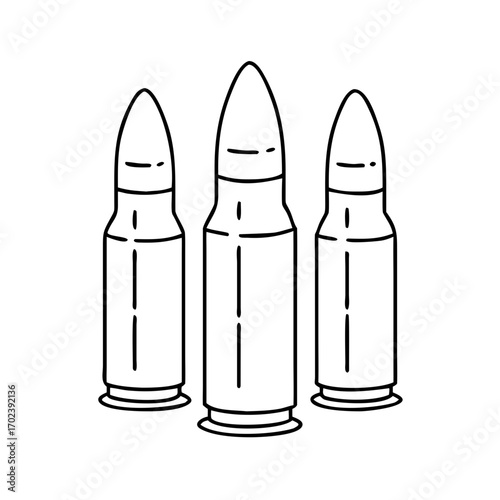 Black and white line art illustration of a rifle bullet , weapon concept