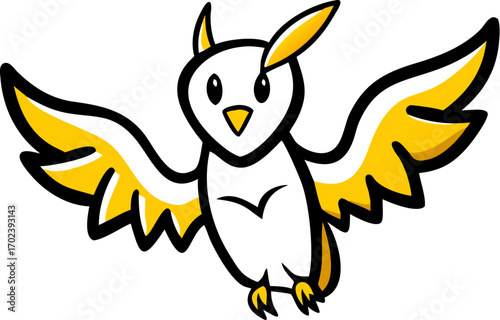 Whimsical owl with outstretched wings, ready for adventure, bringing joy and curiosity